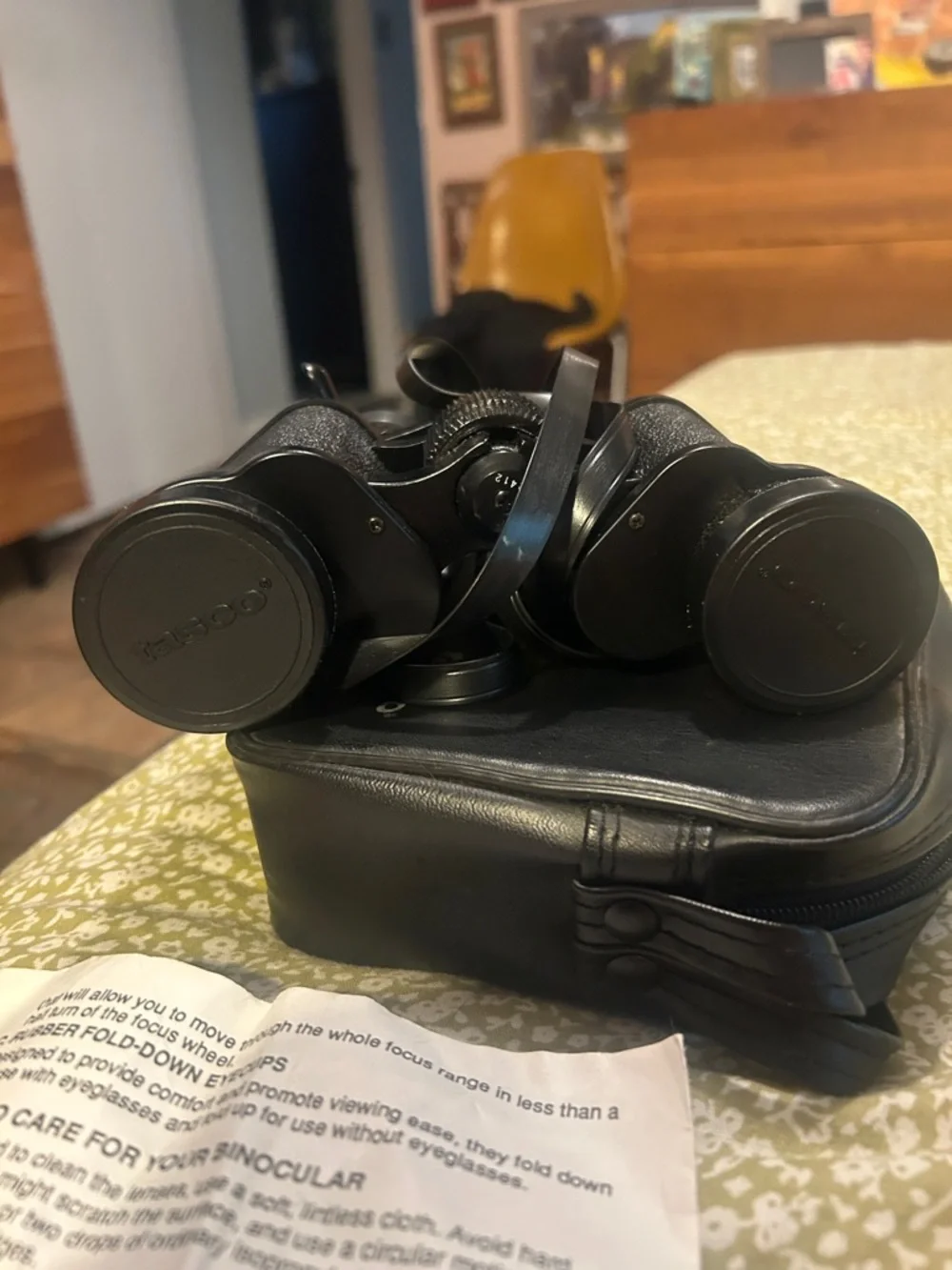 Zoom Black Binoculars with Black Carry Case and Tasco Instruction Sheet